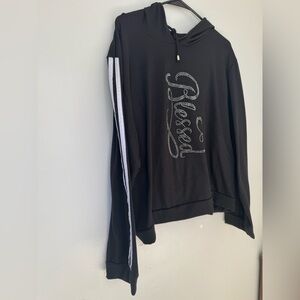 Ashley Stewart Activewear Size 26/28 Black Rhinestone Blessed Hoodie Casual